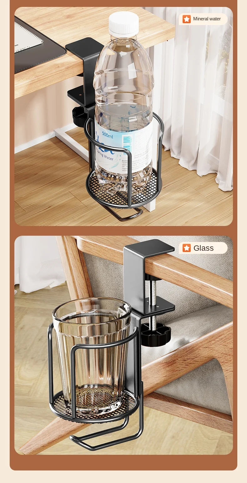 Upgrade 360° Rotating Cup Holder – Drill-Free Arm Clamp Mount for Desk or Table Edge | Anti-Spill & Anti-Fall Secure Cup & Tumbler Holder