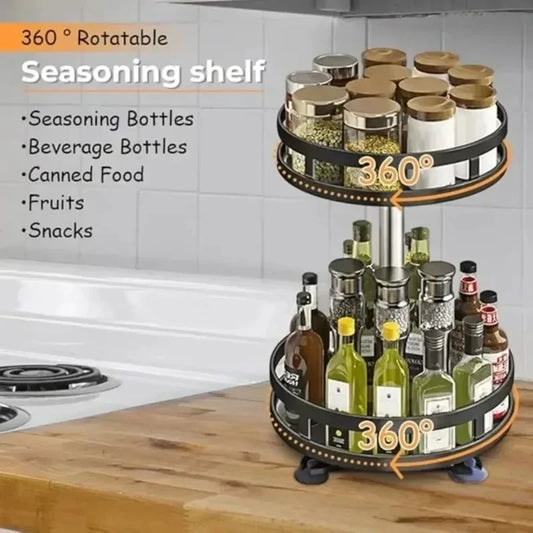 Non-Slip 360° Rotating Spice Rack – Multifunctional Kitchen Storage Tray