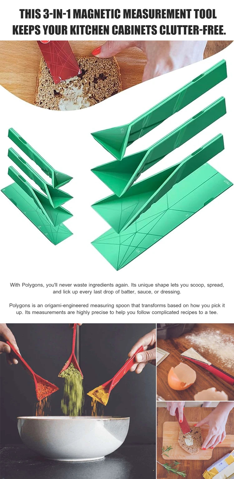 Measuring Spoons Set Adjustable - Flat 3-in-1 Folding Design with 6-in-1 Capacity | Magnetic 4-Piece Silicone Spoons for Tbsp Tsp | Food-Grade Kitchen Tool (4 Piece)