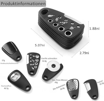 6-Piece Kitchen Gadget Set – Cheese Grater, Bottle Opener, Peeler, Pizza Cutter & Garlic Grinder | Multifunction Cooking Tools Kit