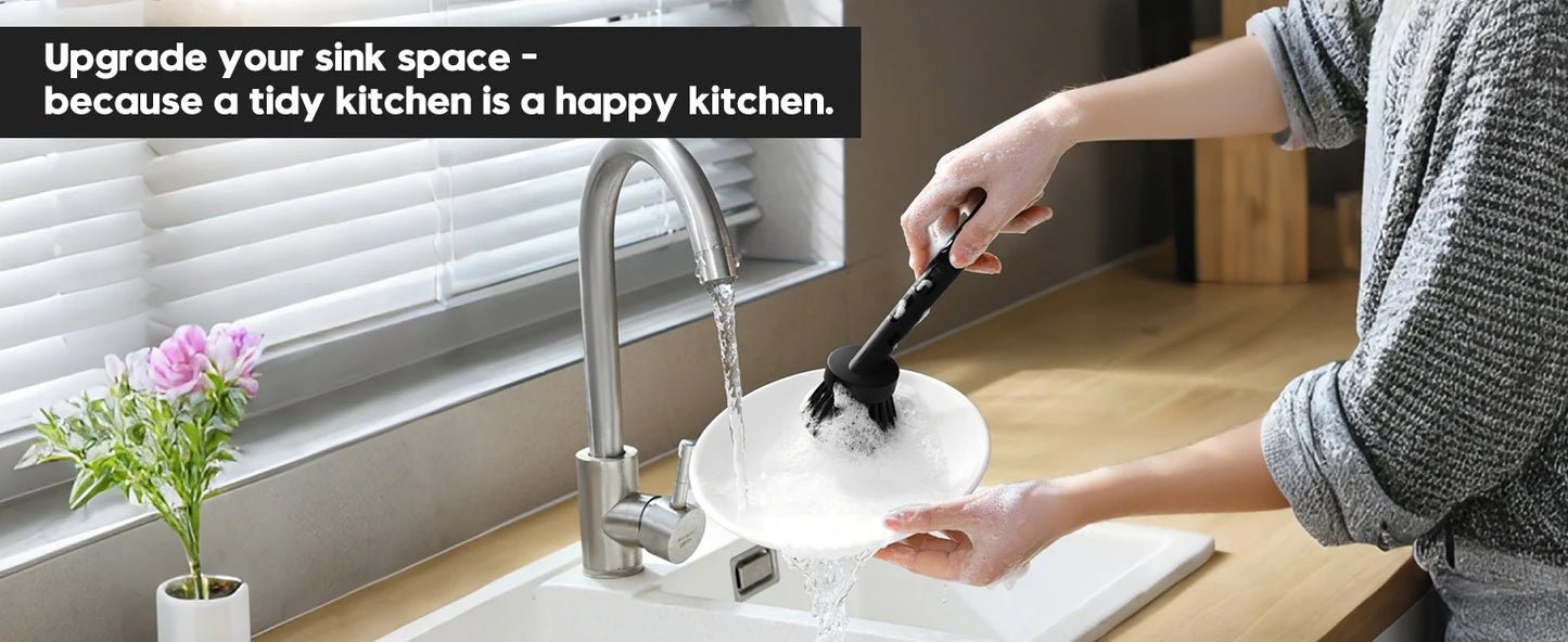 Matte Black Kitchen Soap Dispenser - Includes soap dispenser, sponge holder, towel rack and dish brush, suitable for kitchen cou