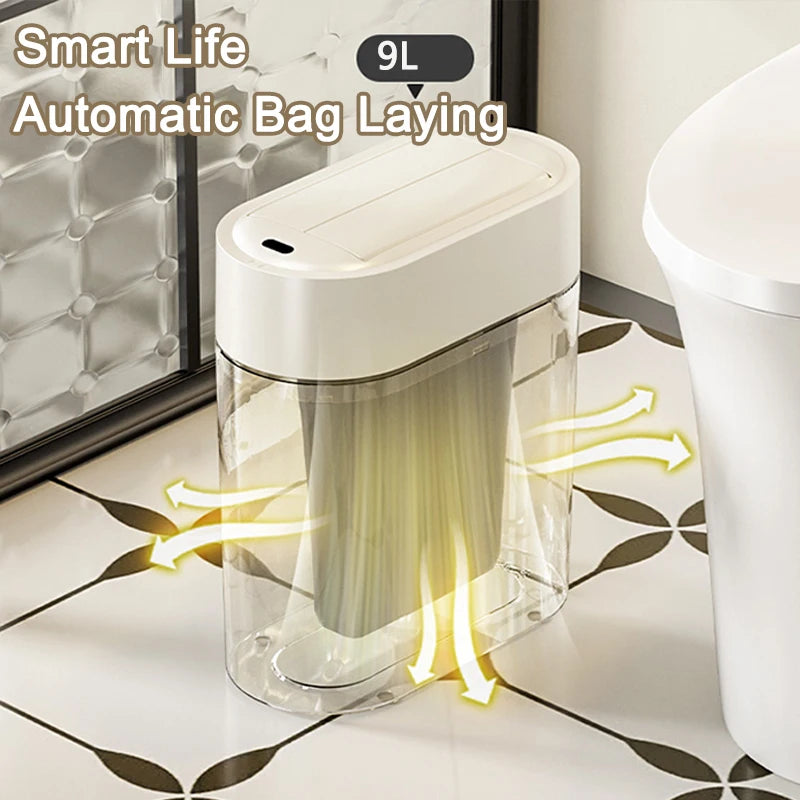 9L Smart Automatic Sensor Trash Can – Two-Way Sliding Lid, Bagging Adsorption, Wall-Mount Design