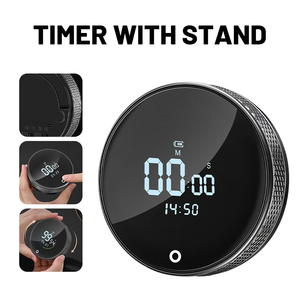 Magnetic Smart Kitchen Timer – Rotatable Digital Countdown Timer with LED Display & Alarm