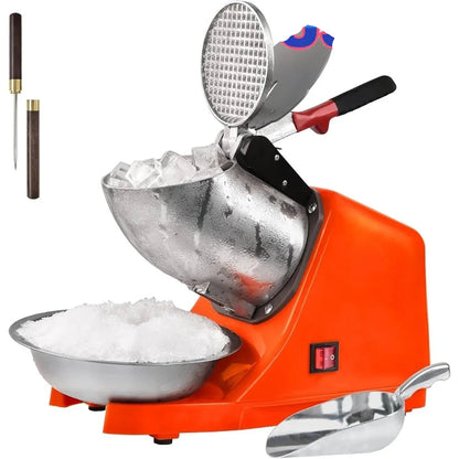 Electric Shaved Ice Machine with 3 Stainless Steel Blades – 300W High-Efficiency Snow Cone Maker, Anti-Splash Design, Includes Ice Pick & Scoop – Perfect for Home, Parties, and Food Trucks