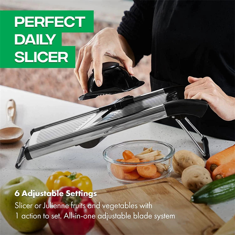 LMETJMA Adjustable Mandoline Slicer Stainless Steel Vegetable Slicer Chopper Cutter for Potato Tomato Onion Carrot JT213