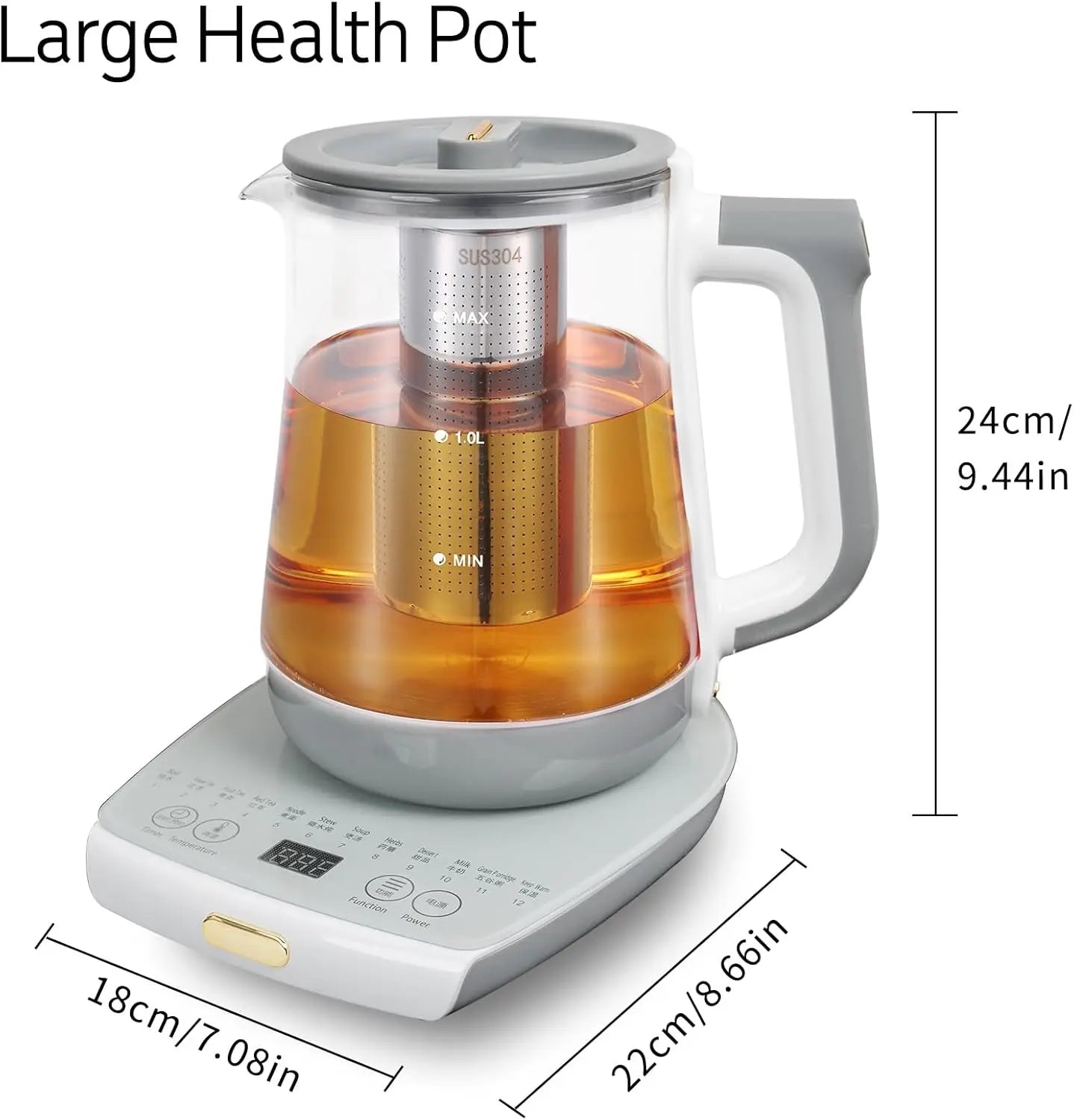 Smart Electric Health Pot – 12 Functions, Infuser, Temperature Control & Keep-Warm