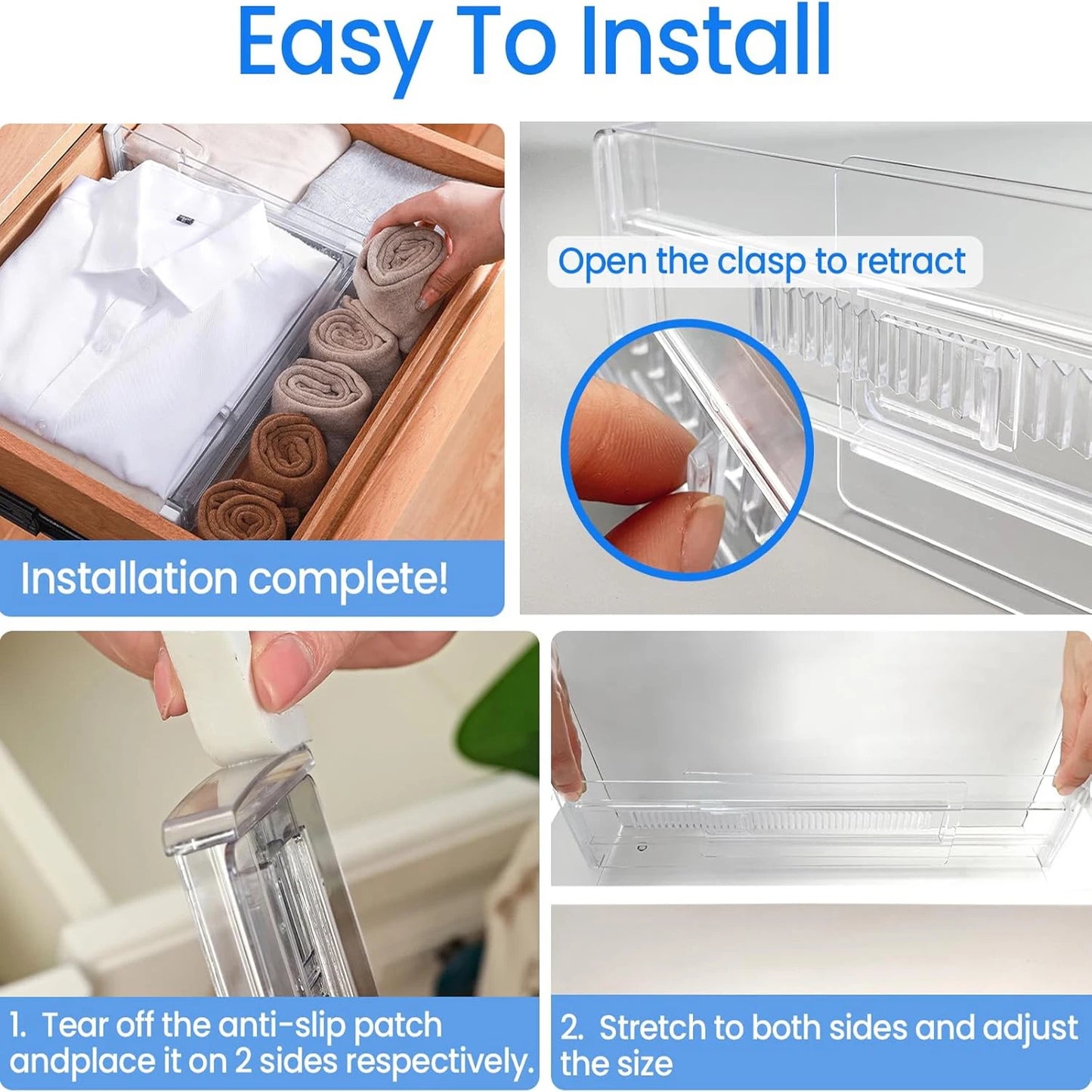 Drawer Dividers 4/6/8/12 Pack, Plastic Drawer Dividers for Baby Clothes, Kitchen Cutlery and Office Storage, Easy to Install