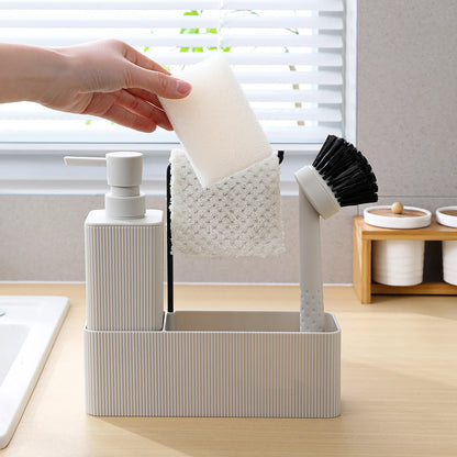 Matte Black Kitchen Soap Dispenser - Includes soap dispenser, sponge holder, towel rack and dish brush, suitable for kitchen cou