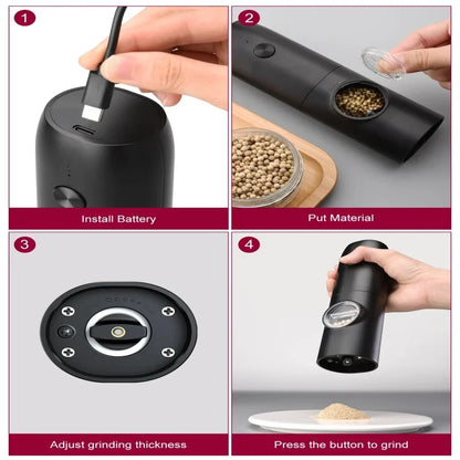 Automatic Electric Salt and Pepper Grinder Set – USB Rechargeable, Large Capacity, Adjustable Coarseness, Eco-Friendly Kitchen Cooking Tool