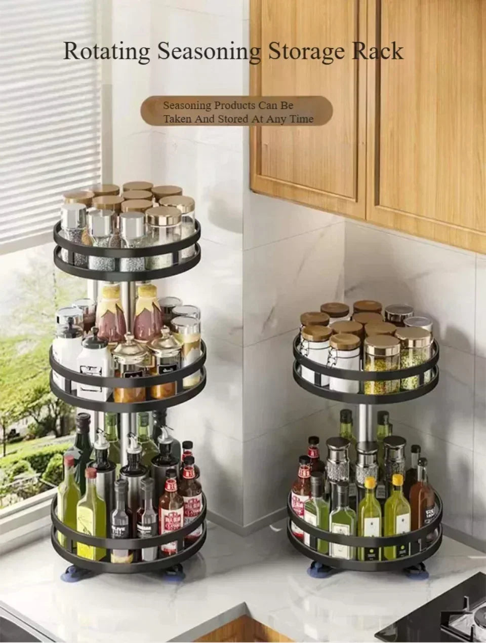 Non-Slip 360° Rotating Spice Rack – Multifunctional Kitchen Storage Tray