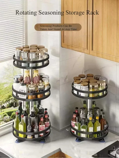 Non-Slip 360° Rotating Spice Rack – Multifunctional Kitchen Storage Tray
