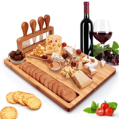 Large Bamboo Cheese Board with 4 Knives — The Ultimate Charcuterie Set