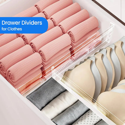 Drawer Dividers 4/6/8/12 Pack, Plastic Drawer Dividers for Baby Clothes, Kitchen Cutlery and Office Storage, Easy to Install