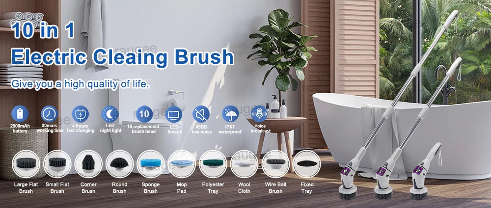 Electric Bathroom Cleaning Brush 10 in 1 Multifunctional Household Wireless Electric Spin Scrubber Cleaning for Kitchen Toilet