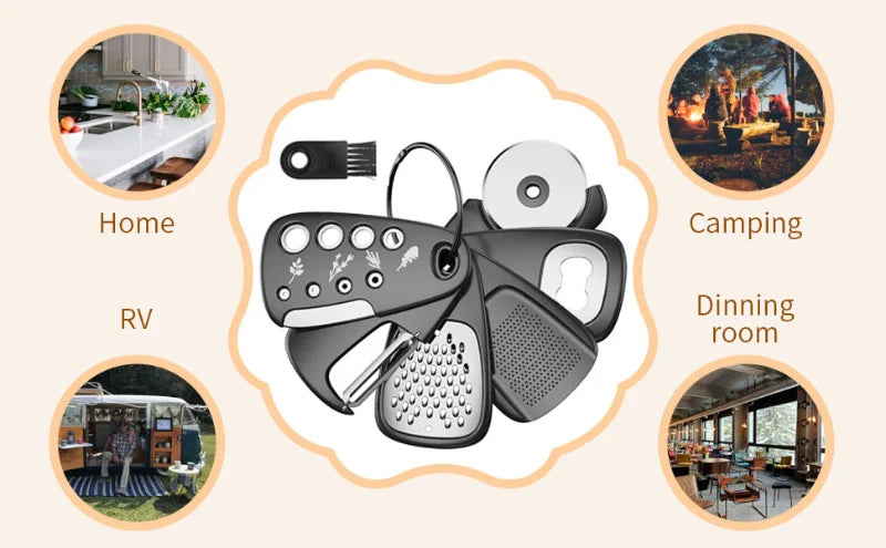 6-Piece Kitchen Gadget Set – Cheese Grater, Bottle Opener, Peeler, Pizza Cutter & Garlic Grinder | Multifunction Cooking Tools Kit