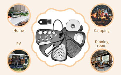 6-Piece Kitchen Gadget Set – Cheese Grater, Bottle Opener, Peeler, Pizza Cutter & Garlic Grinder | Multifunction Cooking Tools Kit