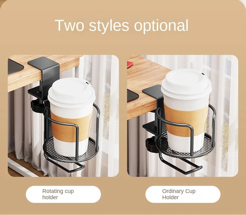 Upgrade 360° Rotating Cup Holder – Drill-Free Arm Clamp Mount for Desk or Table Edge | Anti-Spill & Anti-Fall Secure Cup & Tumbler Holder