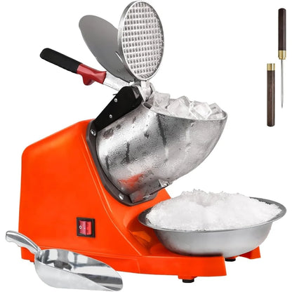 Electric Shaved Ice Machine with 3 Stainless Steel Blades – 300W High-Efficiency Snow Cone Maker, Anti-Splash Design, Includes Ice Pick & Scoop – Perfect for Home, Parties, and Food Trucks