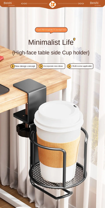 Upgrade 360° Rotating Cup Holder – Drill-Free Arm Clamp Mount for Desk or Table Edge | Anti-Spill & Anti-Fall Secure Cup & Tumbler Holder