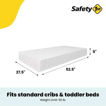 Safety 1st Sweet Dreams 5" Crib & Toddler Mattress – Waterproof Cover | Greenguard Gold Certified