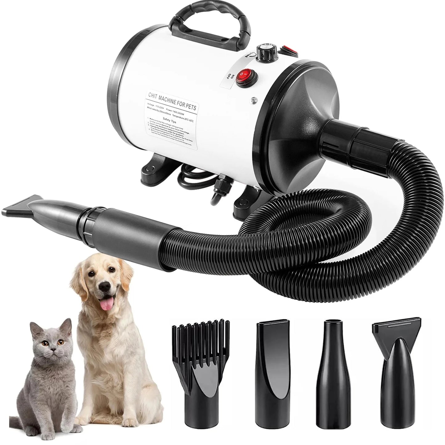 2800W Professional Pet Hair Dryer – Fast, Quiet Grooming Blower with Stepless Speed & Warm Wind