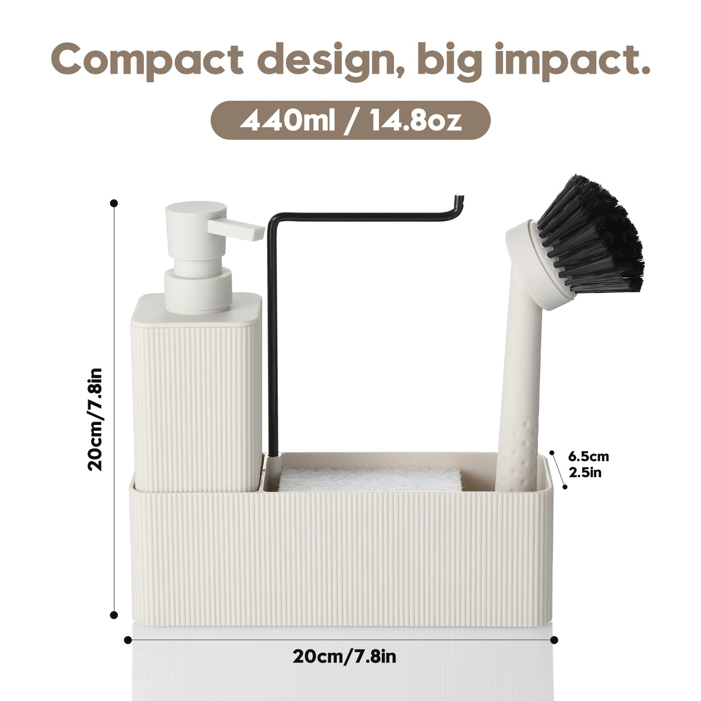 Matte Black Kitchen Soap Dispenser - Includes soap dispenser, sponge holder, towel rack and dish brush, suitable for kitchen cou