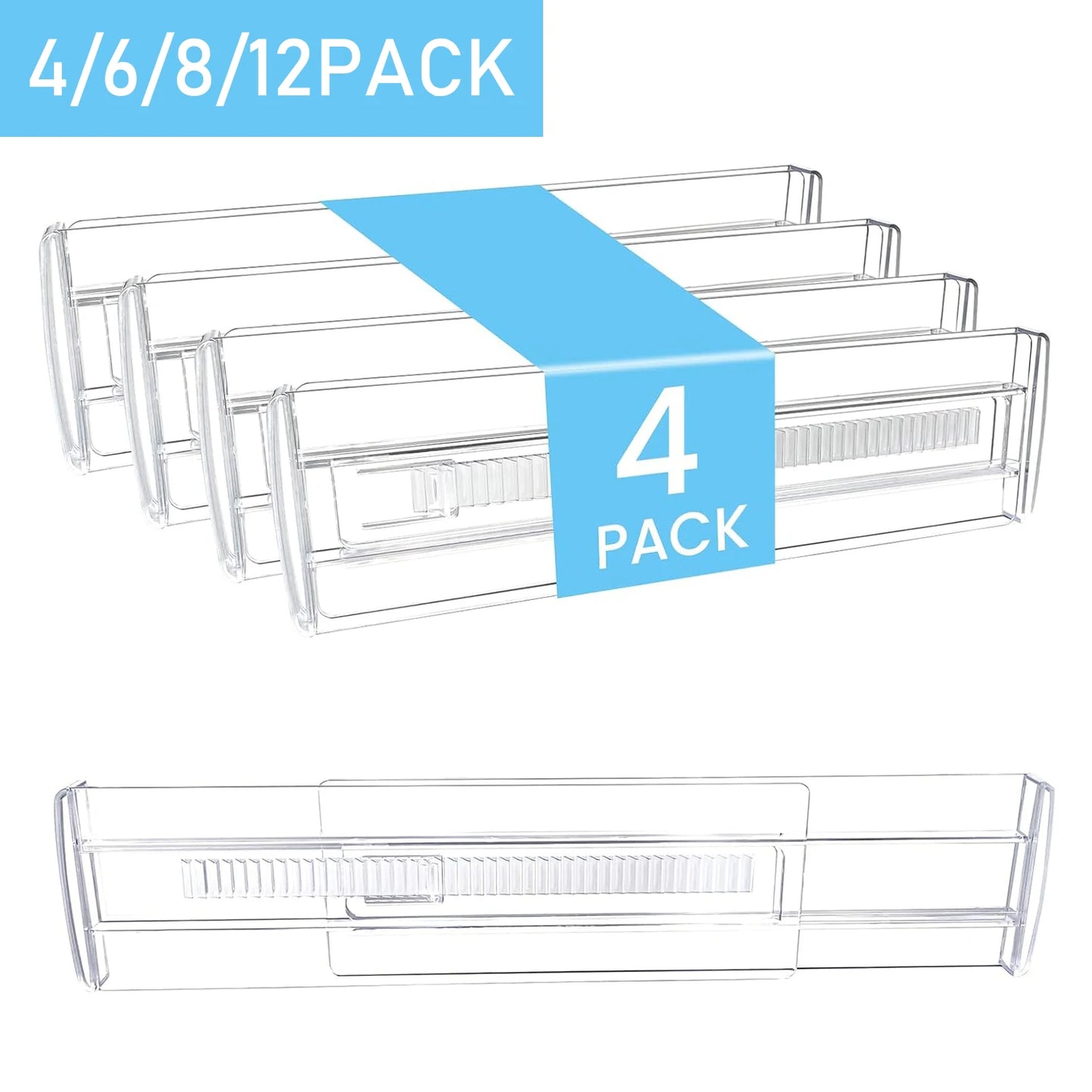 Drawer Dividers 4/6/8/12 Pack, Plastic Drawer Dividers for Baby Clothes, Kitchen Cutlery and Office Storage, Easy to Install