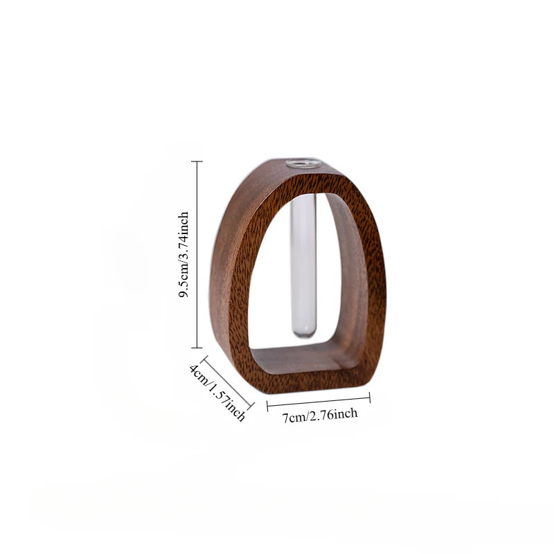 Solid Wood Flower Utensil Glass Vase | Minimalist Water-Grown Flower Decor