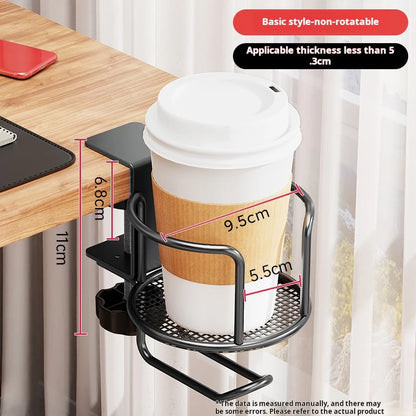 Upgrade 360° Rotating Cup Holder – Drill-Free Arm Clamp Mount for Desk or Table Edge | Anti-Spill & Anti-Fall Secure Cup & Tumbler Holder