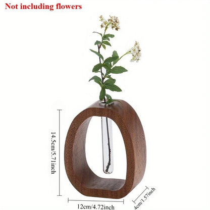 Solid Wood Flower Utensil Glass Vase | Minimalist Water-Grown Flower Decor