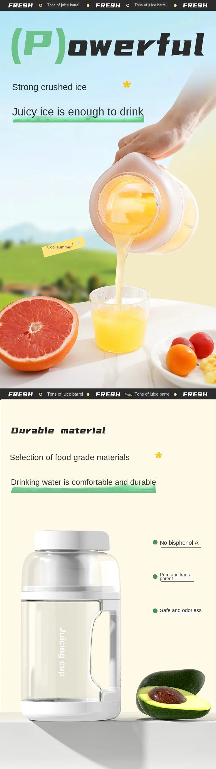 Portable Juicer Cup – USB Rechargeable Smoothie Blender for Home, Gym & Travel