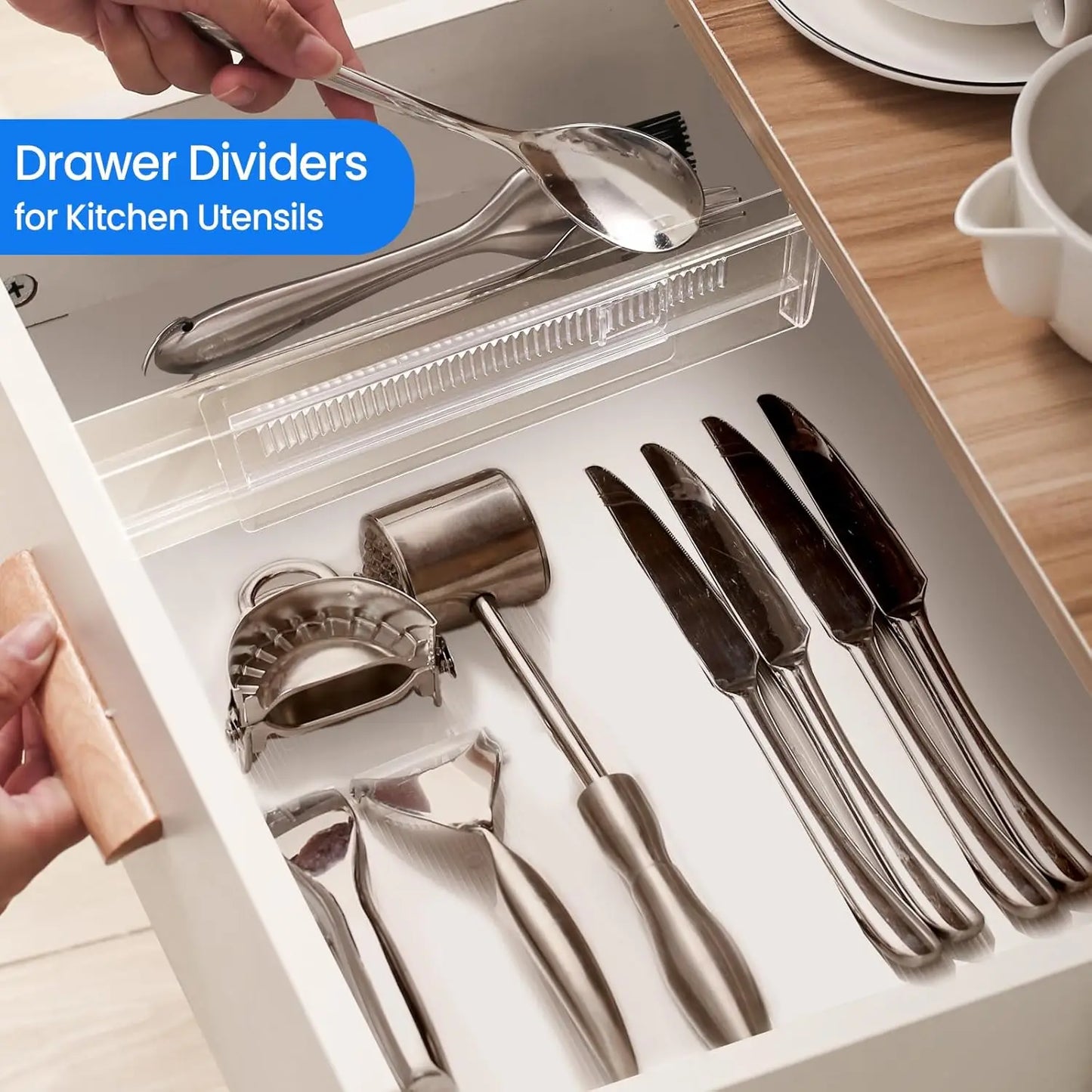 Drawer Dividers 4/6/8/12 Pack, Plastic Drawer Dividers for Baby Clothes, Kitchen Cutlery and Office Storage, Easy to Install