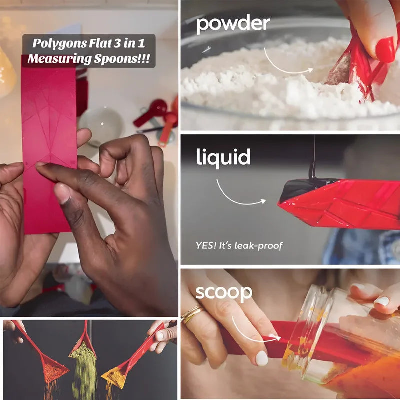 Measuring Spoons Set Adjustable - Flat 3-in-1 Folding Design with 6-in-1 Capacity | Magnetic 4-Piece Silicone Spoons for Tbsp Tsp | Food-Grade Kitchen Tool (4 Piece)