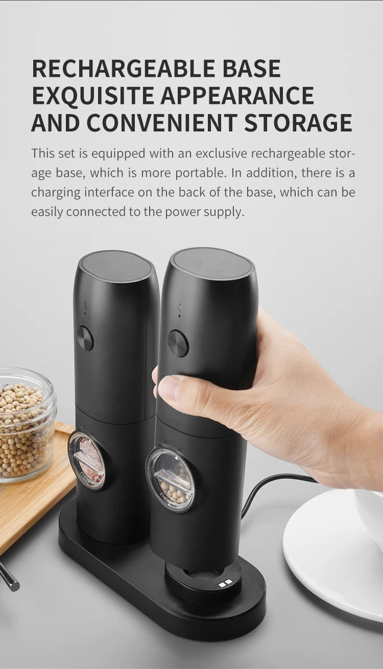 Automatic Electric Salt and Pepper Grinder Set – USB Rechargeable, Large Capacity, Adjustable Coarseness, Eco-Friendly Kitchen Cooking Tool