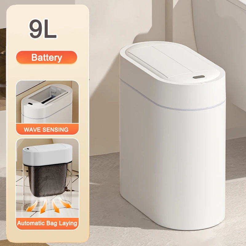 9L Smart Automatic Sensor Trash Can – Two-Way Sliding Lid, Bagging Adsorption, Wall-Mount Design
