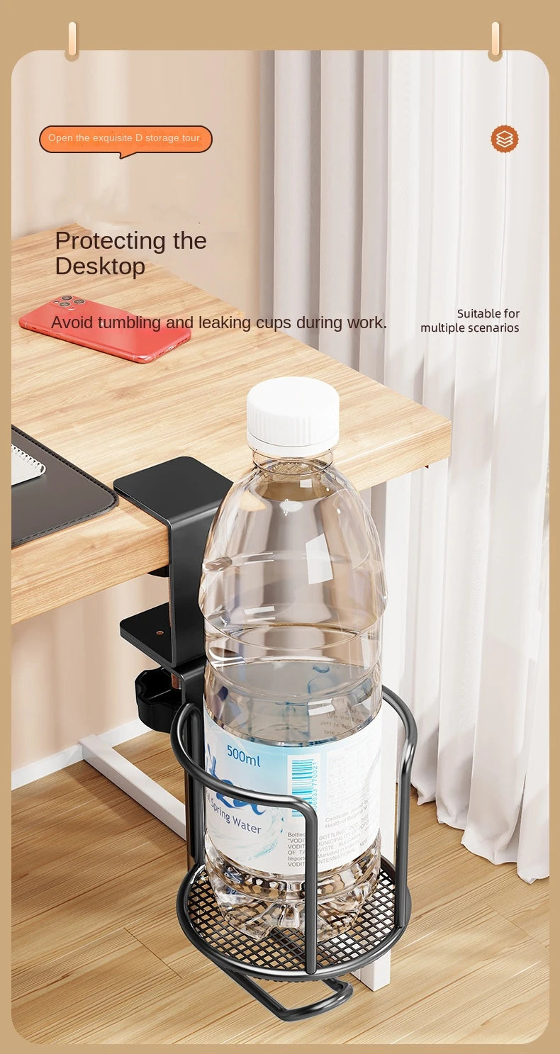 Upgrade 360° Rotating Cup Holder – Drill-Free Arm Clamp Mount for Desk or Table Edge | Anti-Spill & Anti-Fall Secure Cup & Tumbler Holder