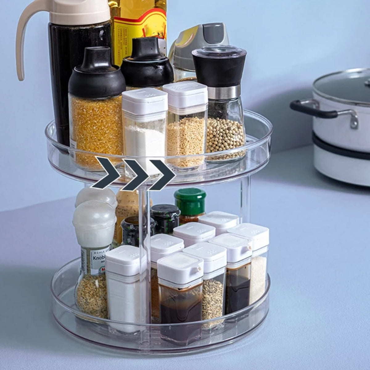 Turntable Organizer Multifunction Clear Rotating Storage Trays Plastic Kitchen Turntable Spice Rack Cosmetic Makeup Organizer