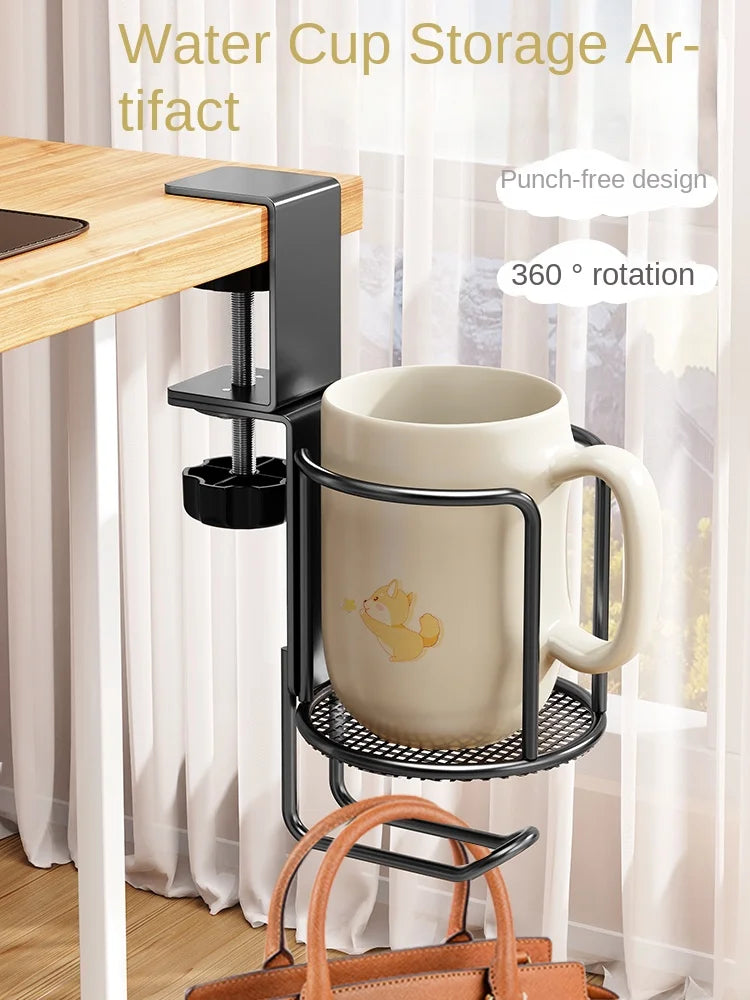 Upgrade 360° Rotating Cup Holder – Drill-Free Arm Clamp Mount for Desk or Table Edge | Anti-Spill & Anti-Fall Secure Cup & Tumbler Holder