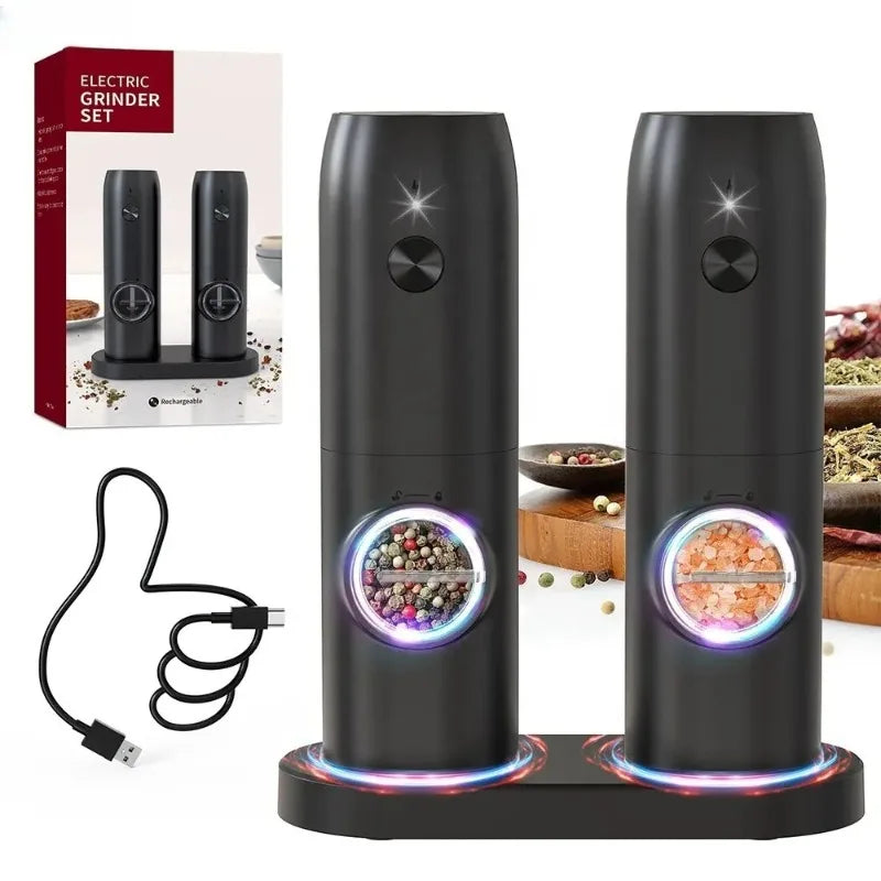 Automatic Electric Salt and Pepper Grinder Set – USB Rechargeable, Large Capacity, Adjustable Coarseness, Eco-Friendly Kitchen Cooking Tool