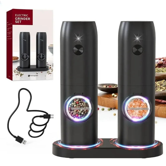 Automatic Electric Salt and Pepper Grinder Set – USB Rechargeable, Large Capacity, Adjustable Coarseness, Eco-Friendly Kitchen Cooking Tool