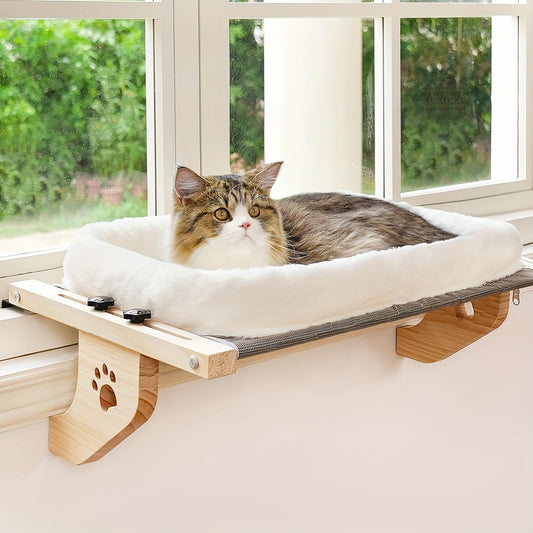 Adjustable Cat Window Perch - Wooden & Metal Frame