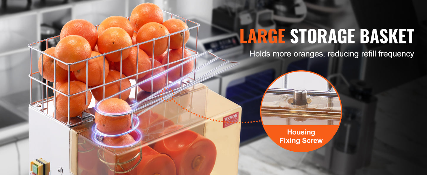 Orange Juicer Machine – Stainless Steel Automatic Orange Squeezer with Water Tap, 240W Motor, 20 Oranges/Min Output, NS-2000E-2T