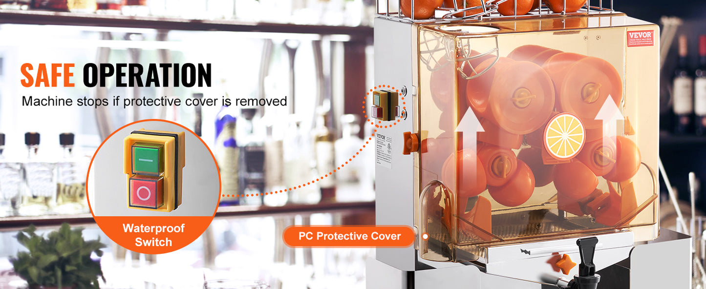 Orange Juicer Machine – Stainless Steel Automatic Orange Squeezer with Water Tap, 240W Motor, 20 Oranges/Min Output, NS-2000E-2T