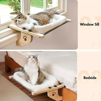 Adjustable Cat Window Perch - Wooden & Metal Frame